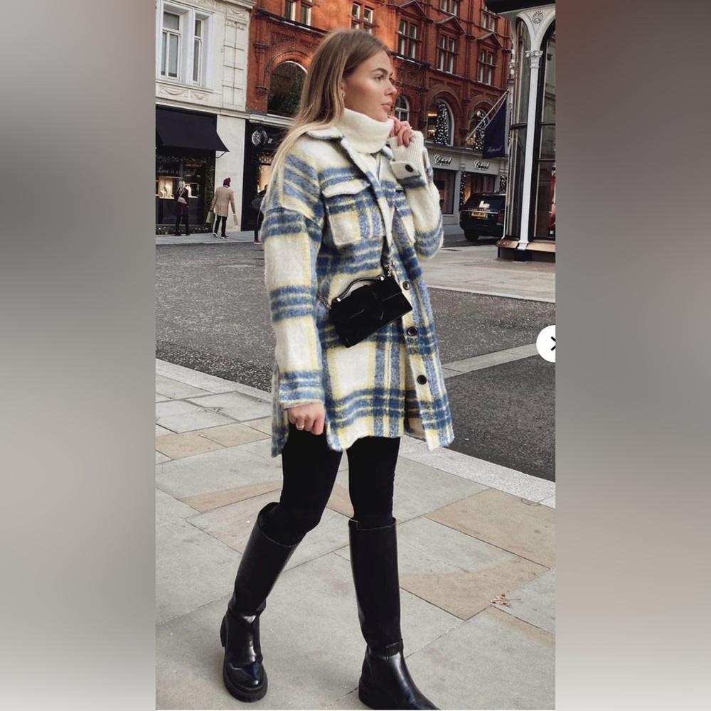 Fashion Nova Yellow and Blue Plaid Jacket